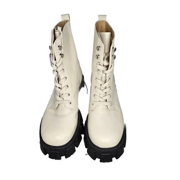 MARC FISHER LTD Womens Lace Up Grain Leather Ankle Combat Boots White Size 9.5 - Picture 1 of 6
